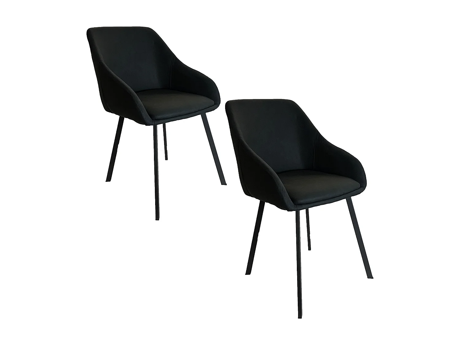 Lot de 2 chaises fauteuils Jena tissu noir pieds métal noir