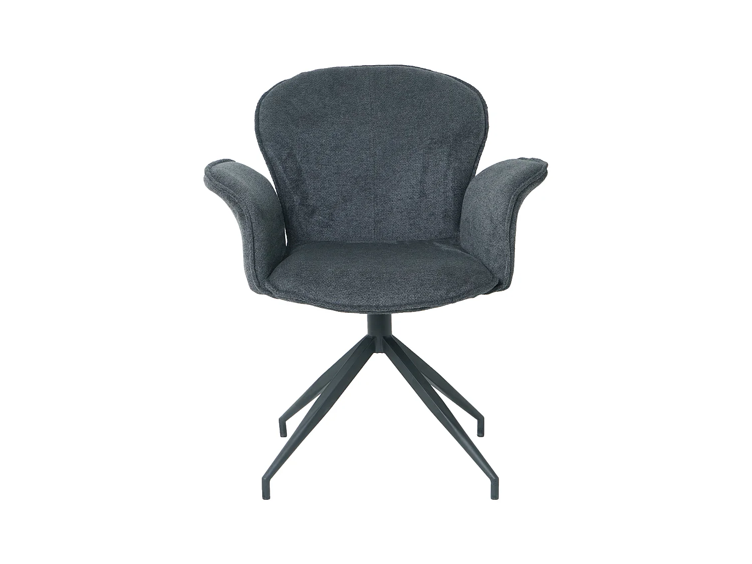 Chaise fauteuil de table Luthor pivotant avec accoudoirs en tissu gris foncé pour salle à manger, pieds en métal noir