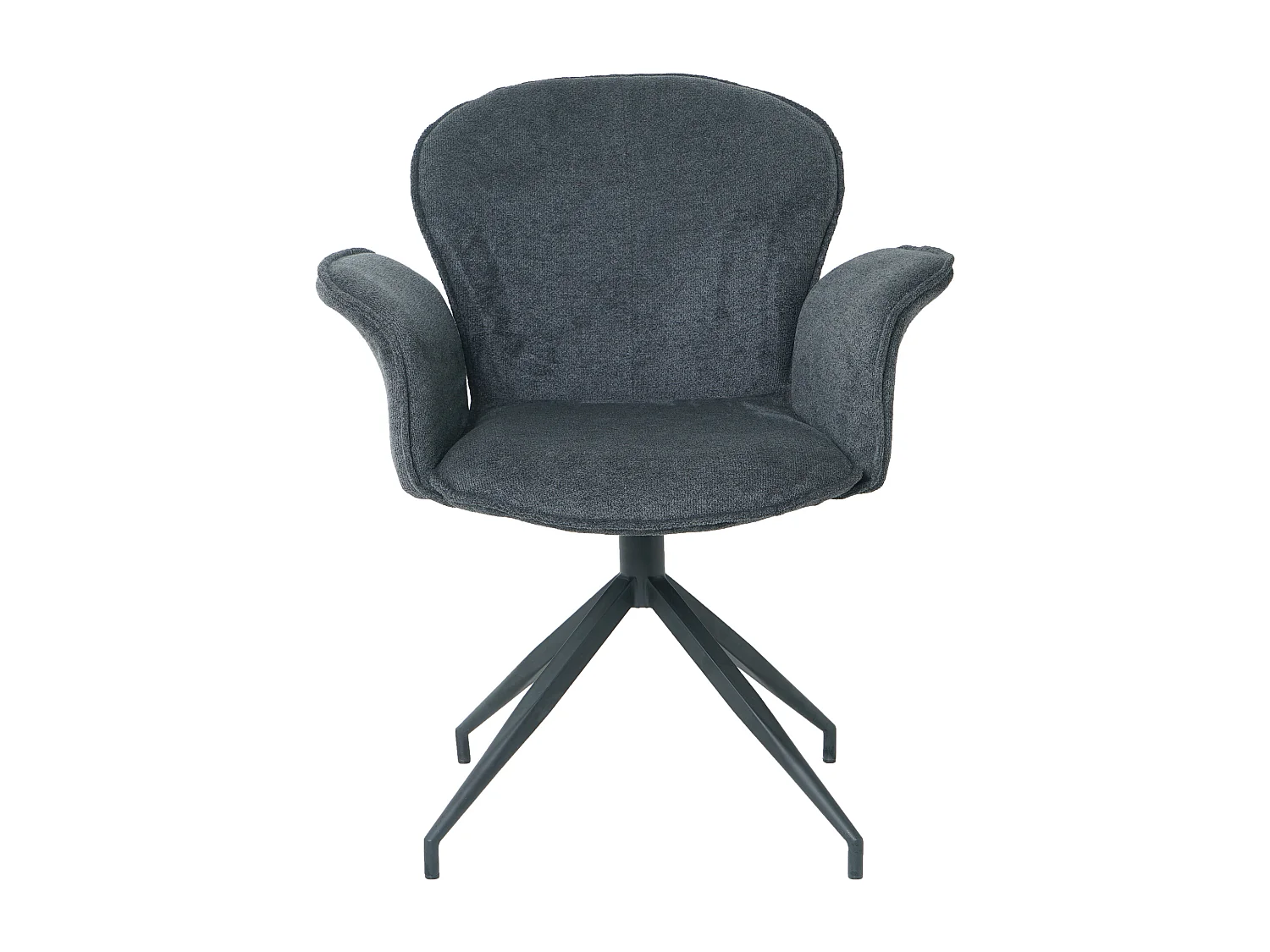 Chaise fauteuil de table Luthor pivotant avec accoudoirs en tissu gris foncé pour salle à manger, pieds en métal noir