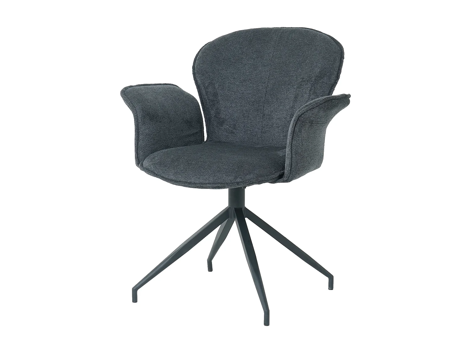 Chaise fauteuil de table Luthor pivotant avec accoudoirs en tissu gris foncé pour salle à manger, pieds en métal noir