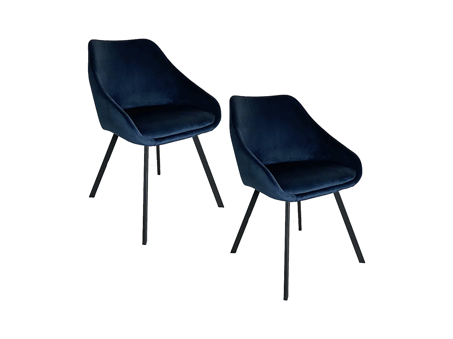 Lot de 2 chaises fauteuils Adam tissu velours bleu foncé pieds métal noir