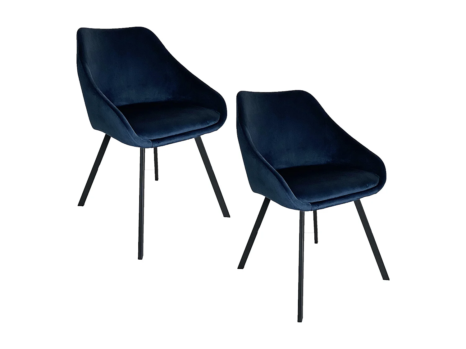 Lot de 2 chaises fauteuils Adam tissu velours bleu foncé pieds métal noir