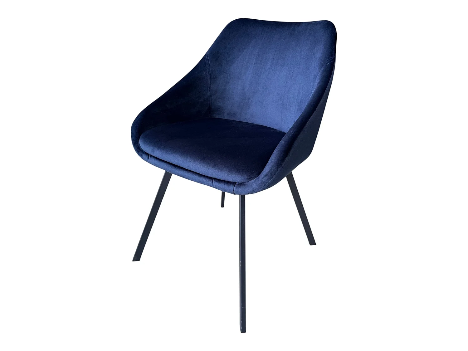 Lot de 2 chaises avec accoudoirs velours bleu marine pieds métal noir - ADAM