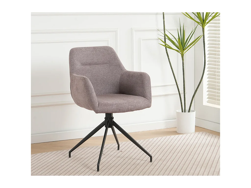 Lot de 2 chaises fauteuils de table MORINI pivotants avec accoudoirs en tissu beige pour salle à manger, pieds en métal noir