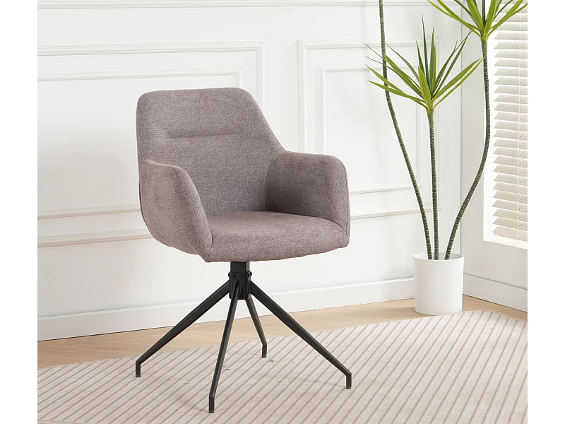 Lot de 2 chaises fauteuils de table MORINI pivotants avec accoudoirs en tissu beige pour salle à manger, pieds en métal noir