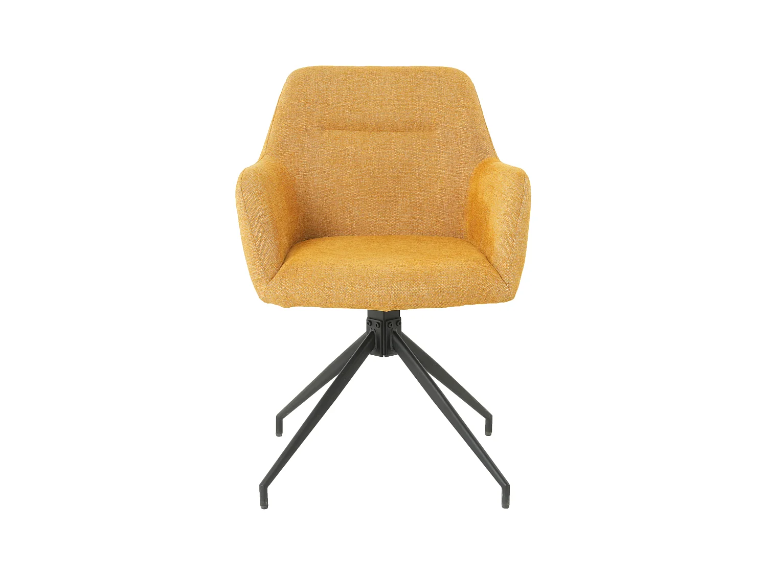 Lot de 2 chaises fauteuils de table MORINI pivotants avec accoudoirs en tissu jaune pour salle à manger, pieds en métal noir