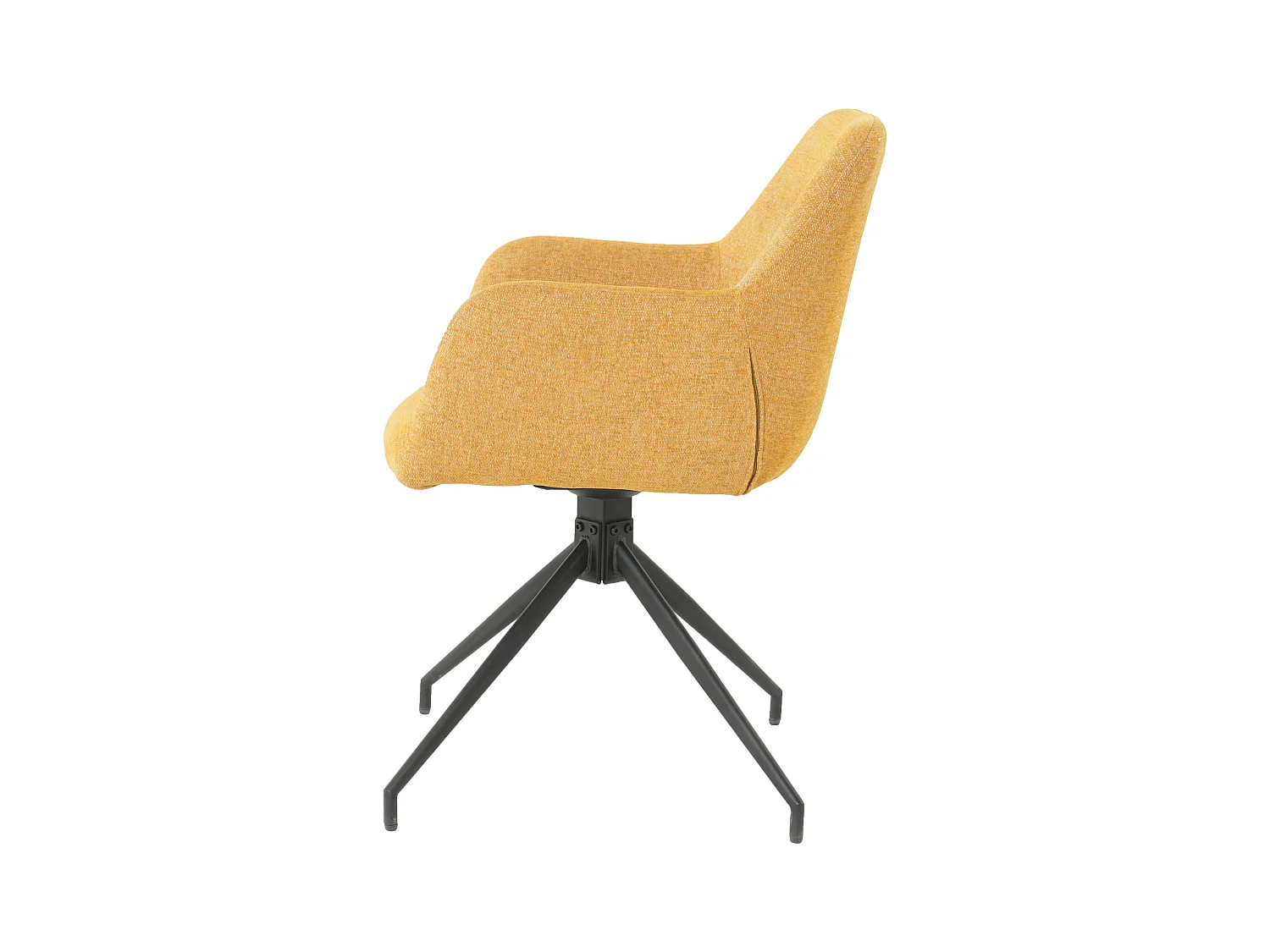 Lot de 2 chaises fauteuils de table MORINI pivotants avec accoudoirs en tissu jaune pour salle à manger, pieds en métal noir