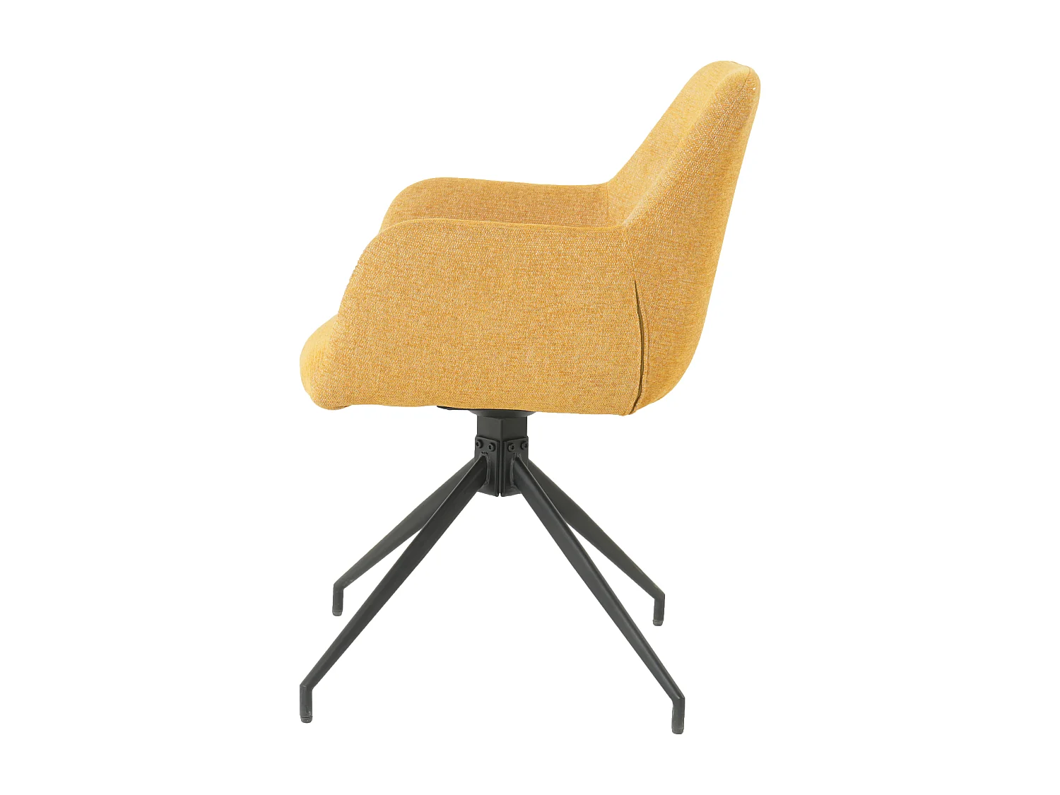 Lot de 2 chaises fauteuils de table MORINI pivotants avec accoudoirs en tissu jaune pour salle à manger, pieds en métal noir