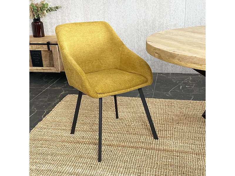 Lot de 2 chaises fauteuils Jena tissu jaune pieds métal noir