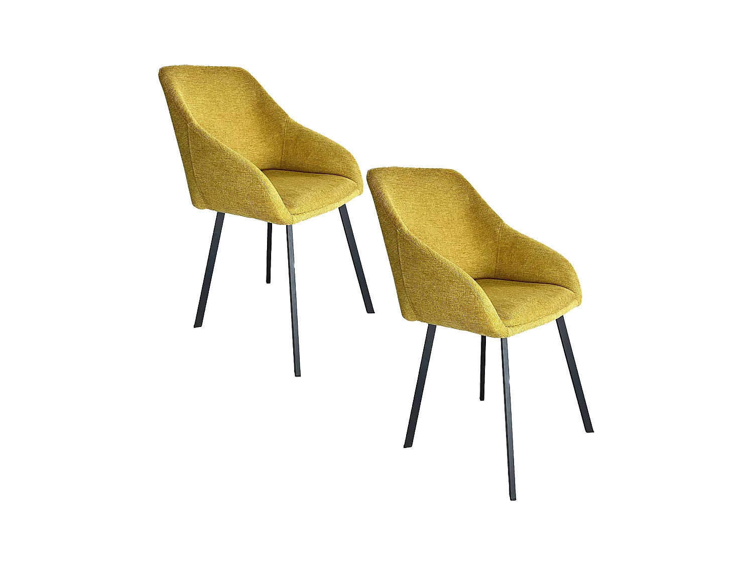 Lot de 2 chaises fauteuils Jena tissu jaune pieds métal noir