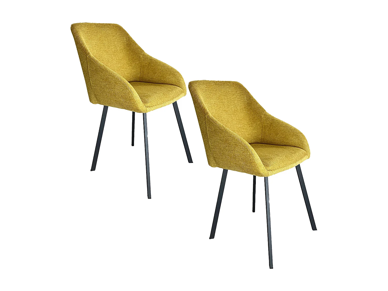 Lot de 2 chaises fauteuils Jena tissu jaune pieds métal noir