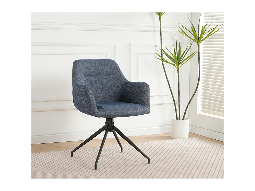 Lot de 2 chaises fauteuils de table MORINI pivotants avec accoudoirs en tissu bleu pour salle à manger, pieds en métal noir