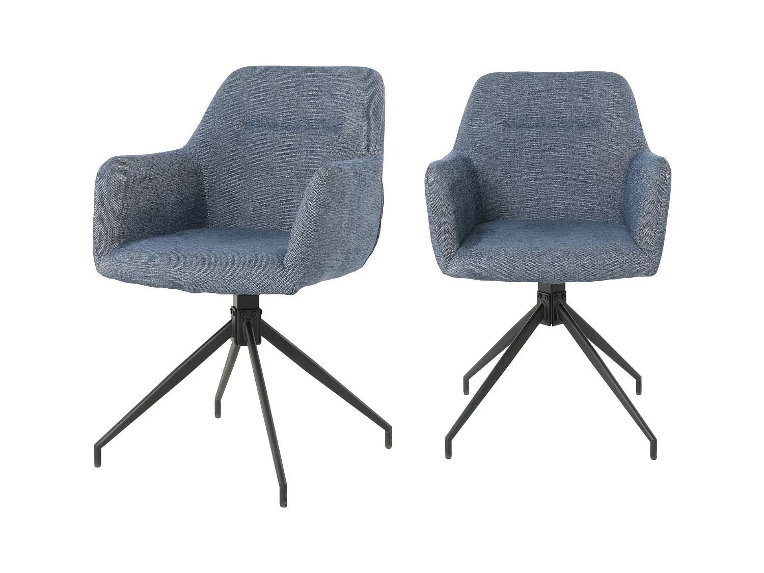 Lot de 2 chaises fauteuils de table MORINI pivotants avec accoudoirs en tissu bleu pour salle à manger, pieds en métal noir