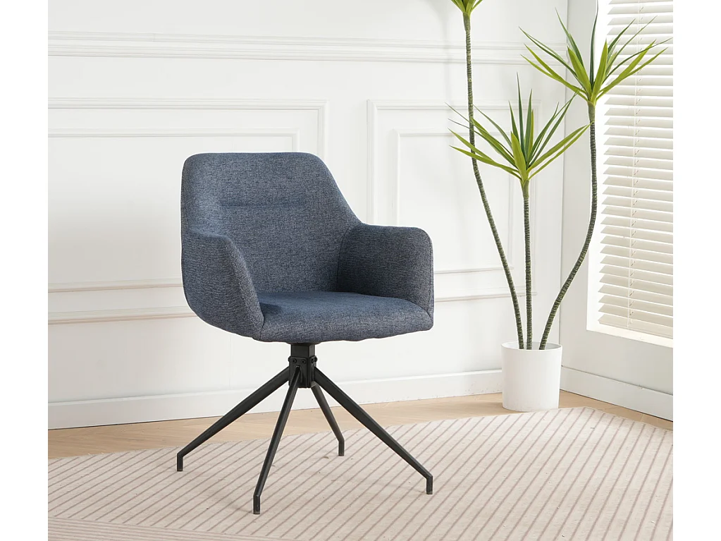 Lot de 2 chaises fauteuils de table MORINI pivotants avec accoudoirs en tissu bleu pour salle à manger, pieds en métal noir