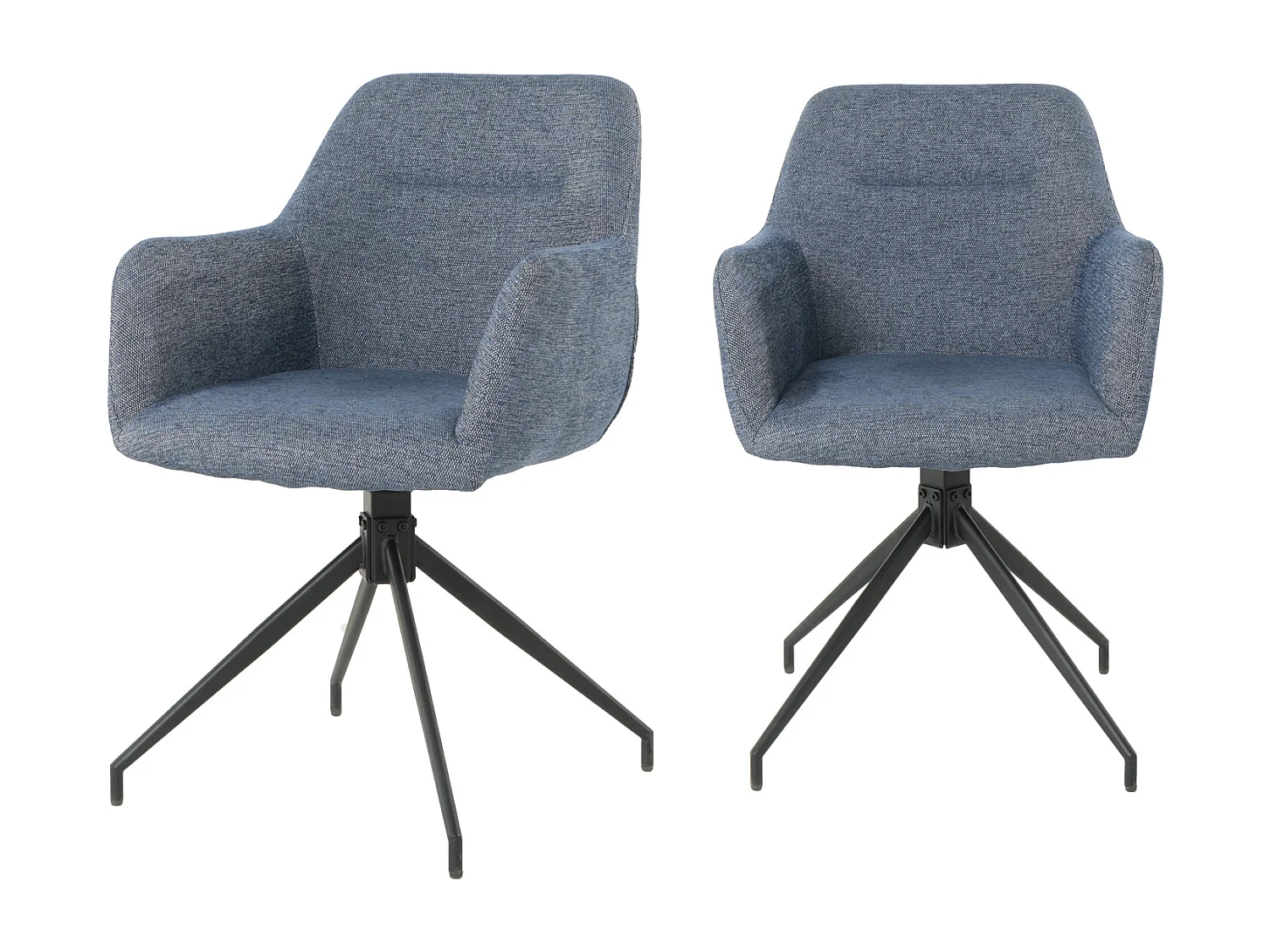 Lot de 2 chaises fauteuils de table MORINI pivotants avec accoudoirs en tissu bleu pour salle à manger, pieds en métal noir