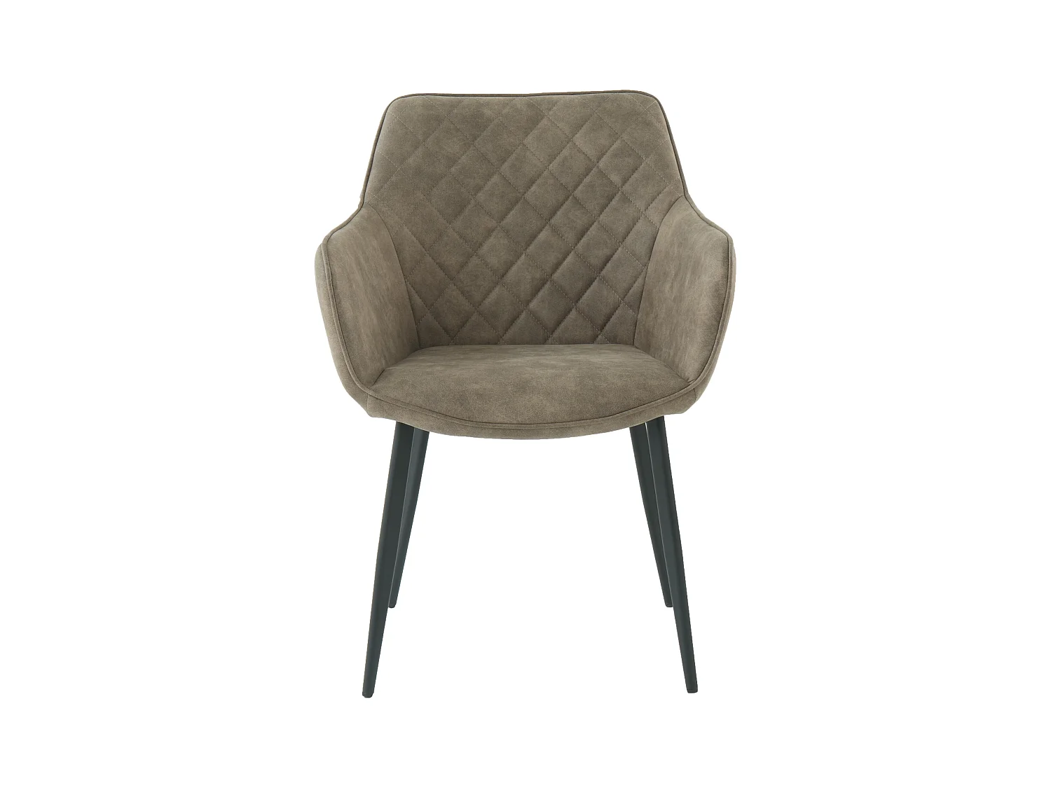 Lot de 2 chaises fauteuils de table avec accoudoirs Rolf taupe en tissu taupe pour salle à manger, pieds en métal noir