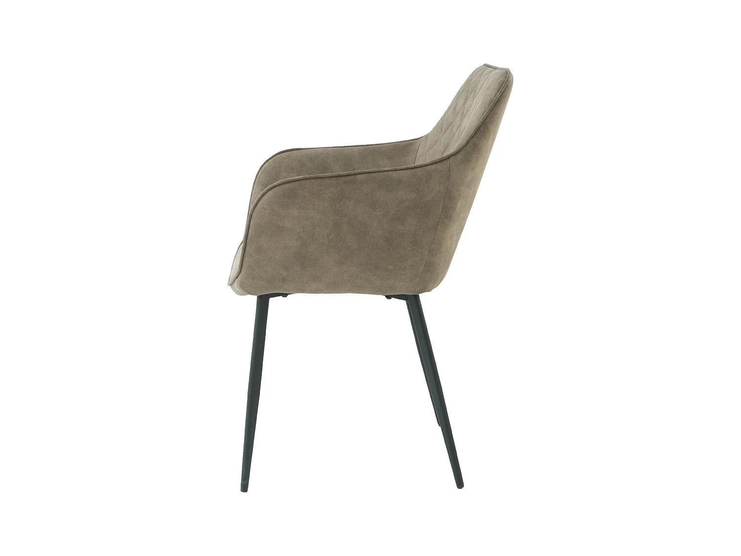 Lot de 2 chaises fauteuils de table avec accoudoirs Rolf taupe en tissu taupe pour salle à manger, pieds en métal noir