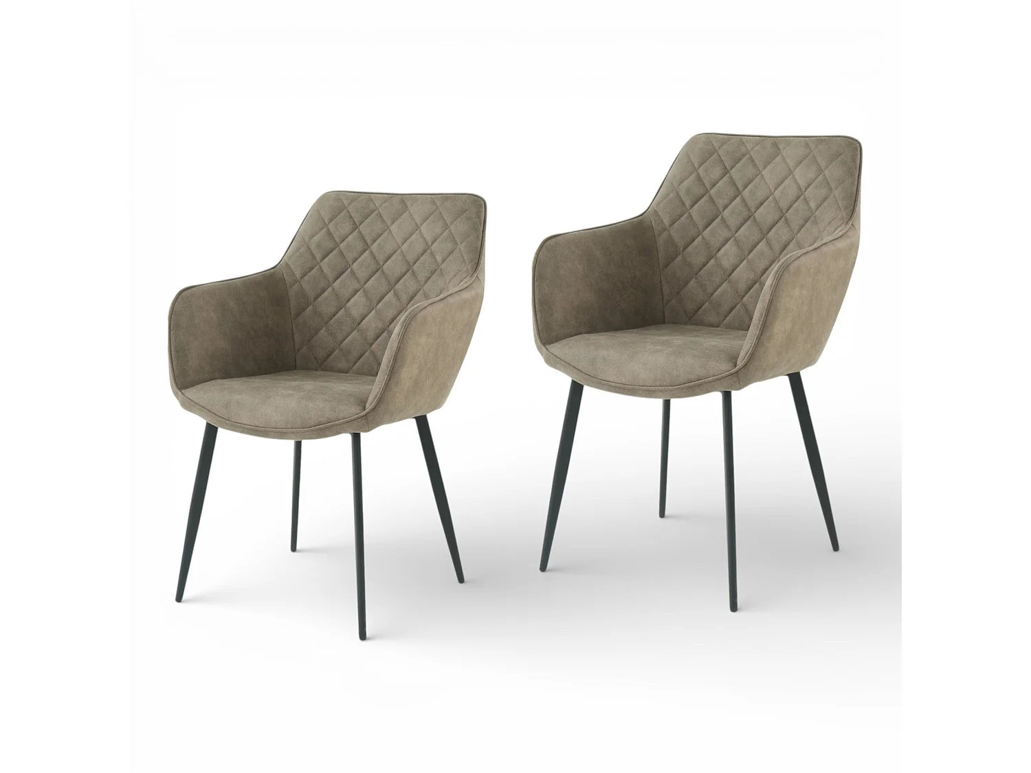Lot de 2 chaises avec accoudoirs tissu beige pieds métal - ROLF