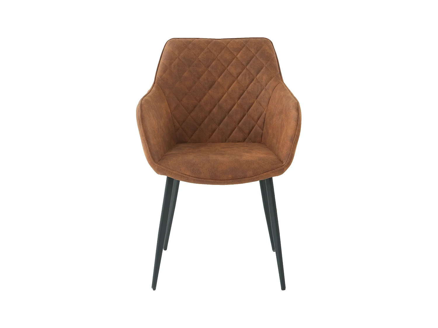 Lot de 2 chaises fauteuils de table avec accoudoirs Rolf en tissu marron pour salle à manger, pieds en métal noir