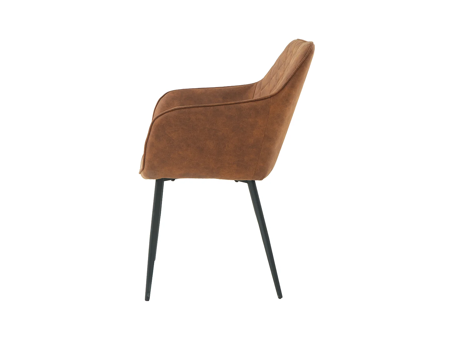 Lot de 2 chaises fauteuils de table avec accoudoirs Rolf en tissu marron pour salle à manger, pieds en métal noir