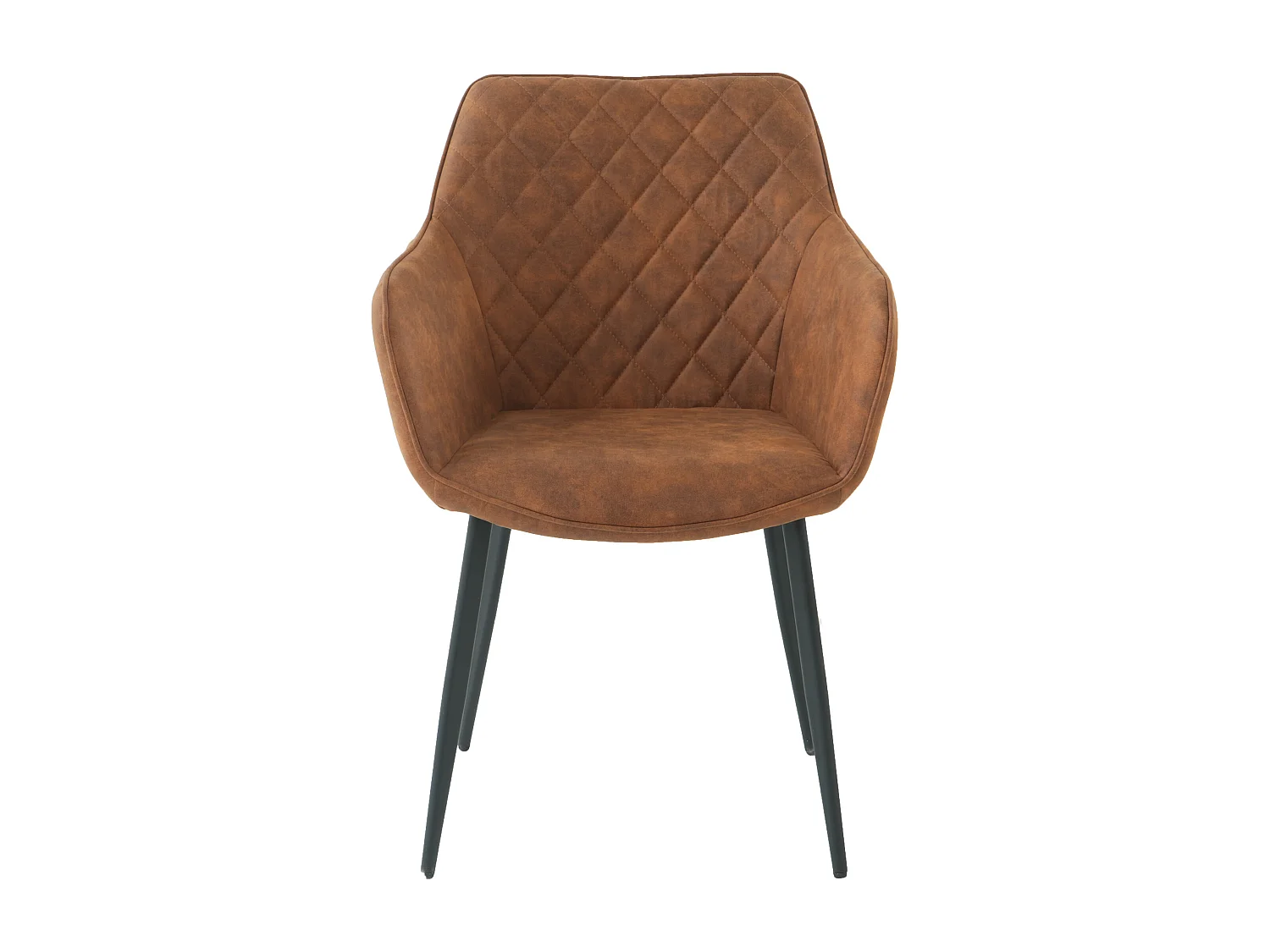 Lot de 2 chaises fauteuils de table avec accoudoirs Rolf en tissu marron pour salle à manger, pieds en métal noir