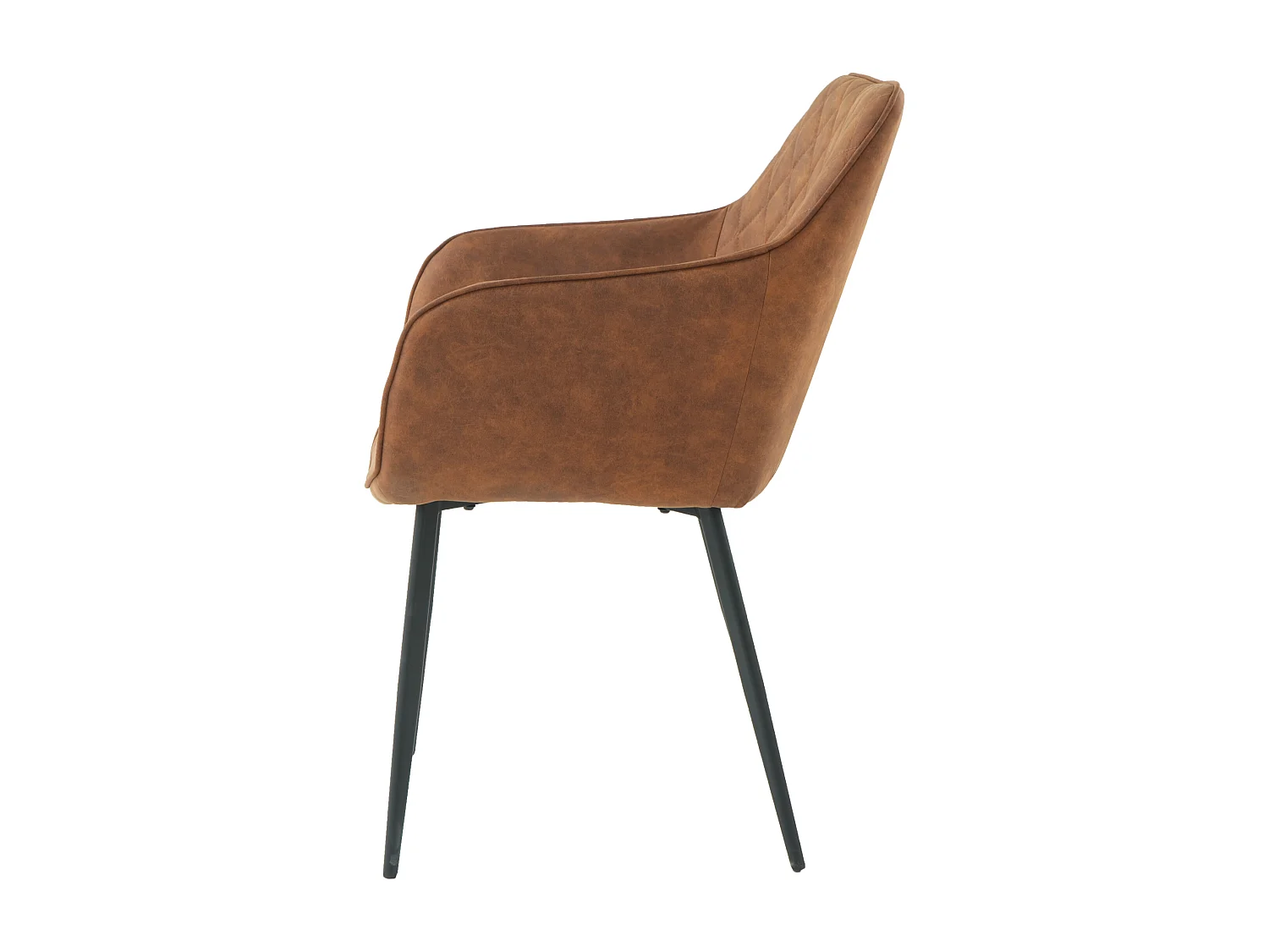 Lot de 2 chaises fauteuils de table avec accoudoirs Rolf en tissu marron pour salle à manger, pieds en métal noir