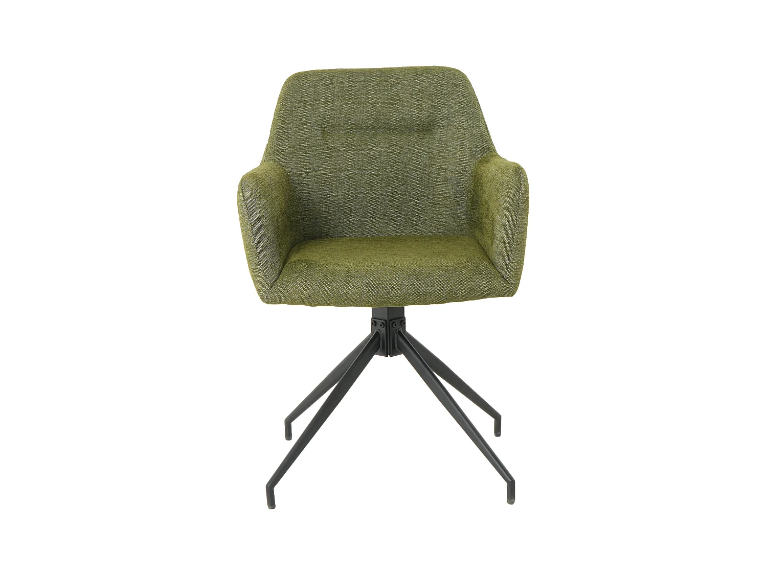 Lot de 2 chaises fauteuils de table MORINI pivotants avec accoudoirs en tissu vert pour salle à manger, pieds en métal noir
