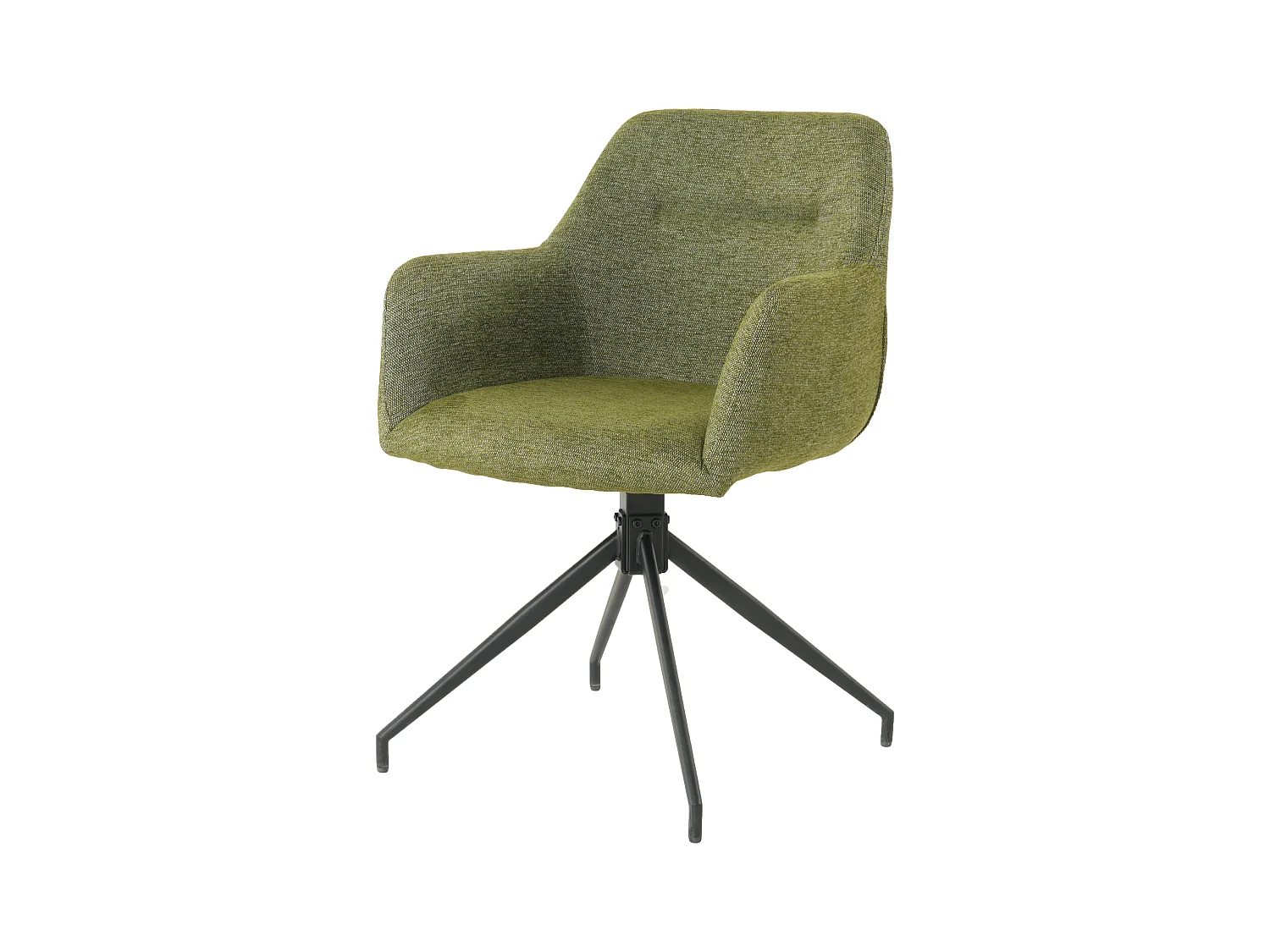 Lot de 2 chaises fauteuils de table MORINI pivotants avec accoudoirs en tissu vert pour salle à manger, pieds en métal noir