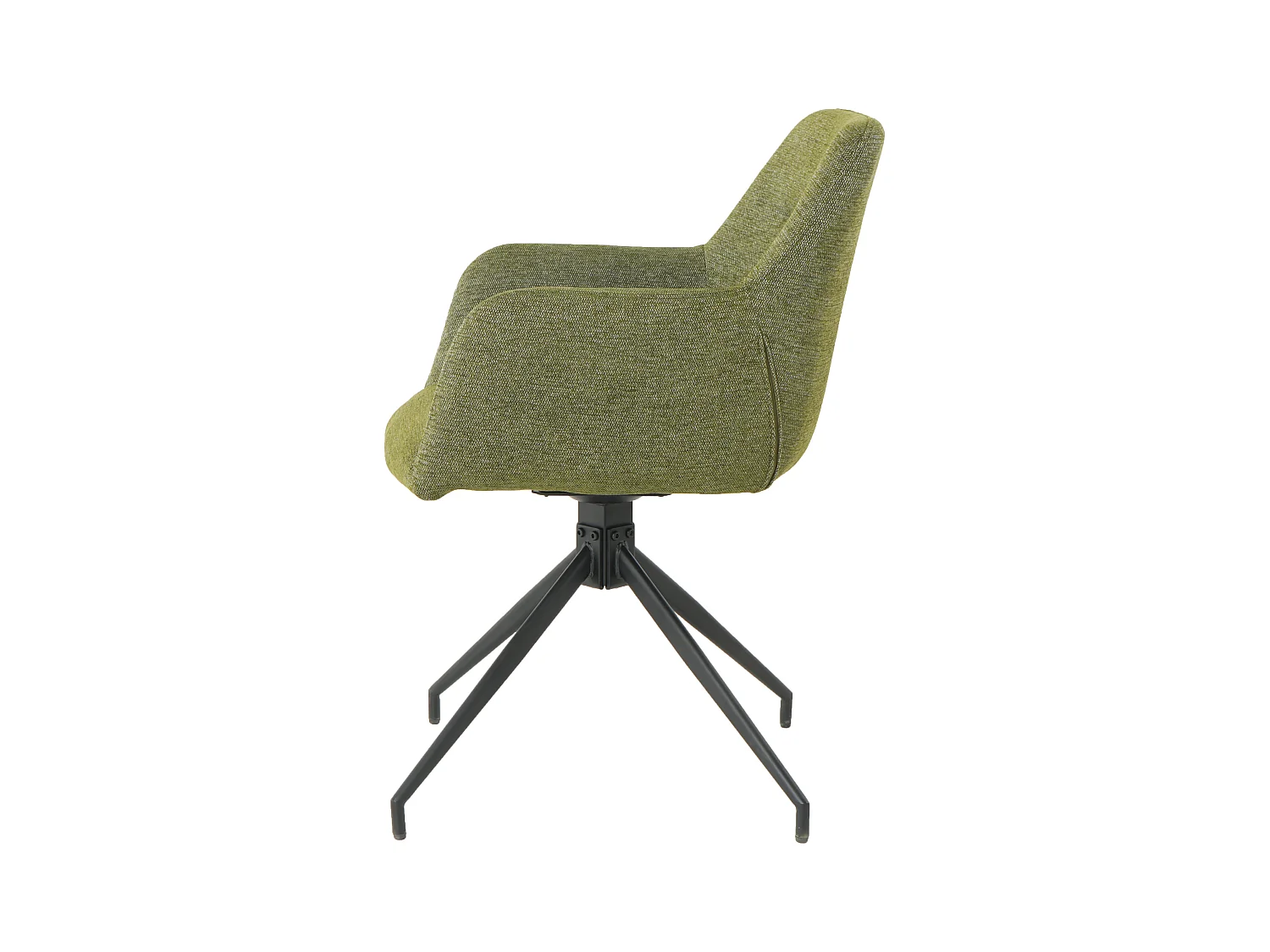 Lot de 2 chaises fauteuils de table MORINI pivotants avec accoudoirs en tissu vert pour salle à manger, pieds en métal noir