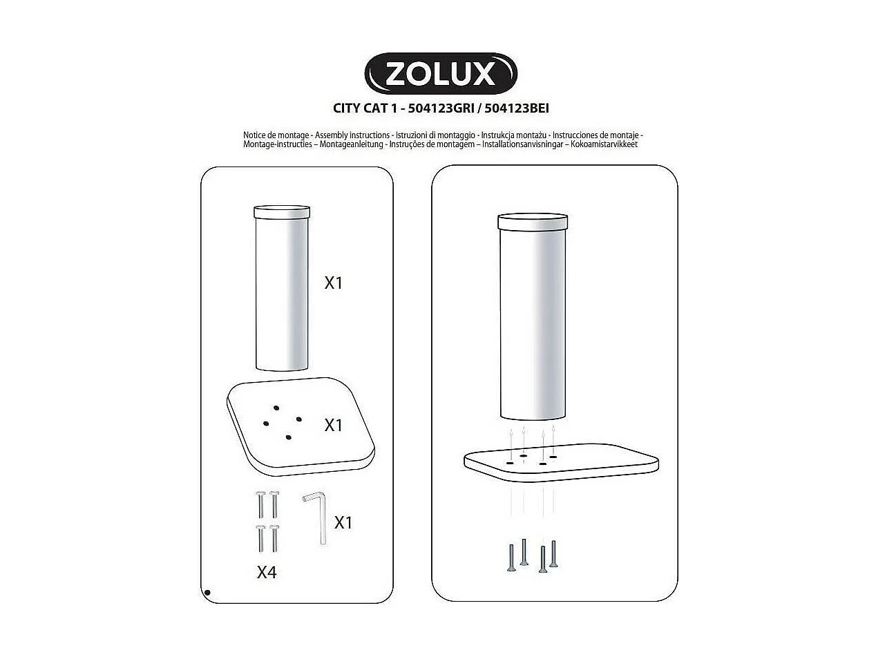 Arbre à chat CITY CAT numero 1, hauteur 62 cm, poteau ø 17 cm, couleur gris