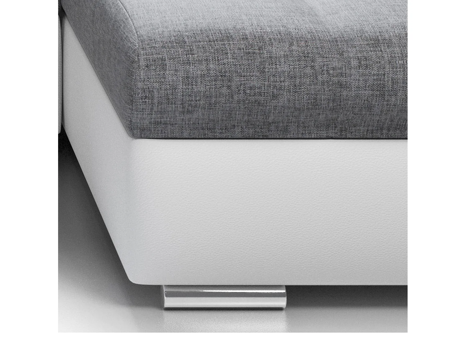 Canapé d'angle Simon 255 cm - convertible et réversible avec coffre - 3 Places - simili blanc / tissu gris + 2 poufs