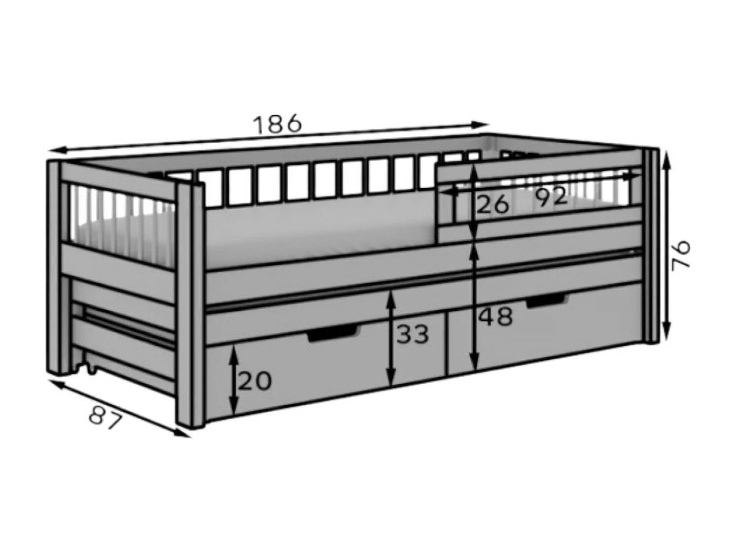 Bett Ario (80x180)/Matratze inklusive/Weiß