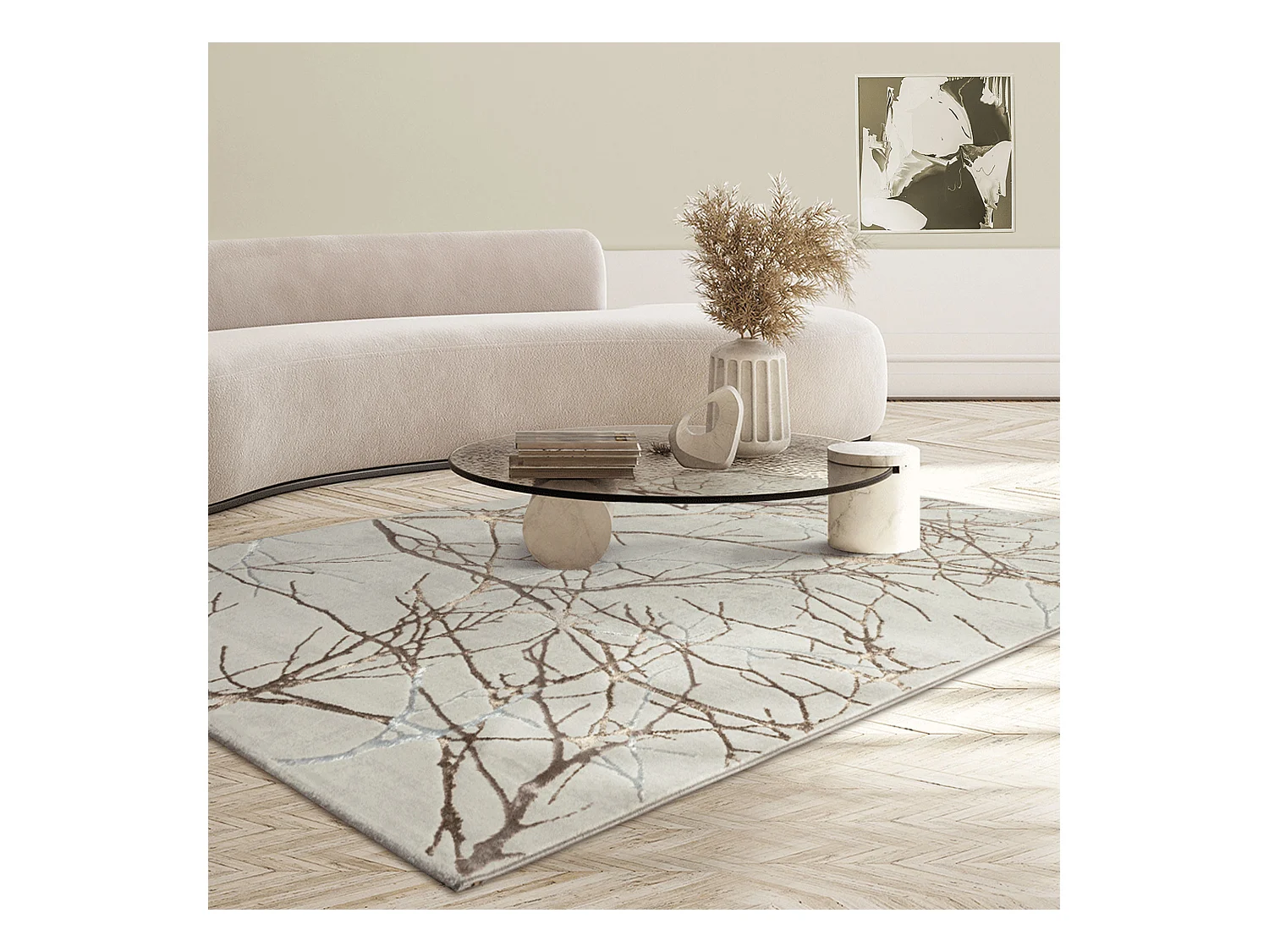 Tapis Mila brillant, nature, Crème, 140 x 200 cm