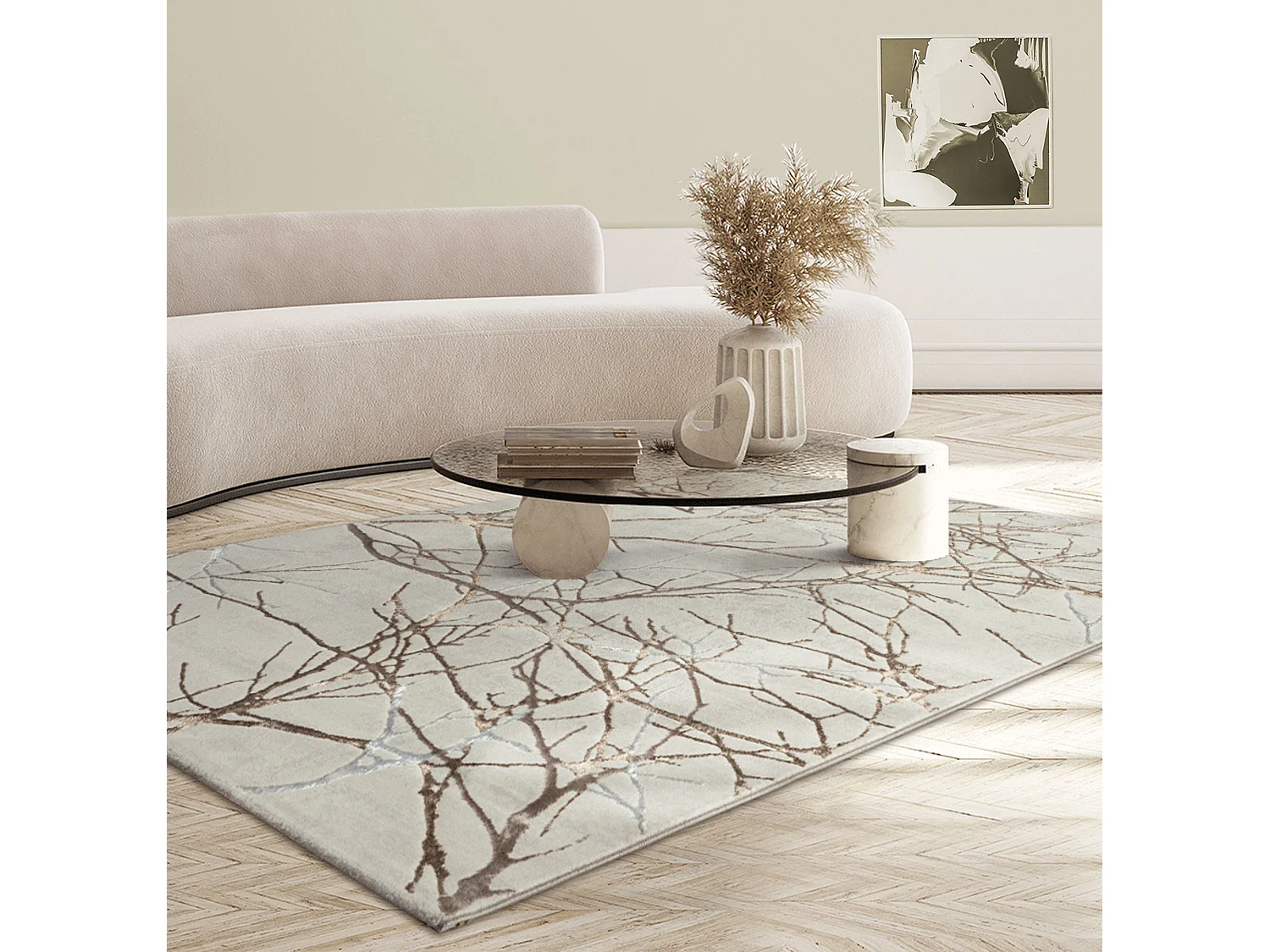 Tapis Mila brillant, nature, Crème, 140 x 200 cm