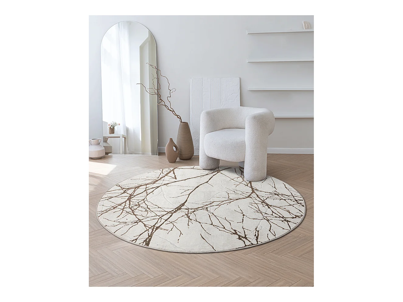 Teppich Mila Glänzend Natur, Cream, 200 cm, rund