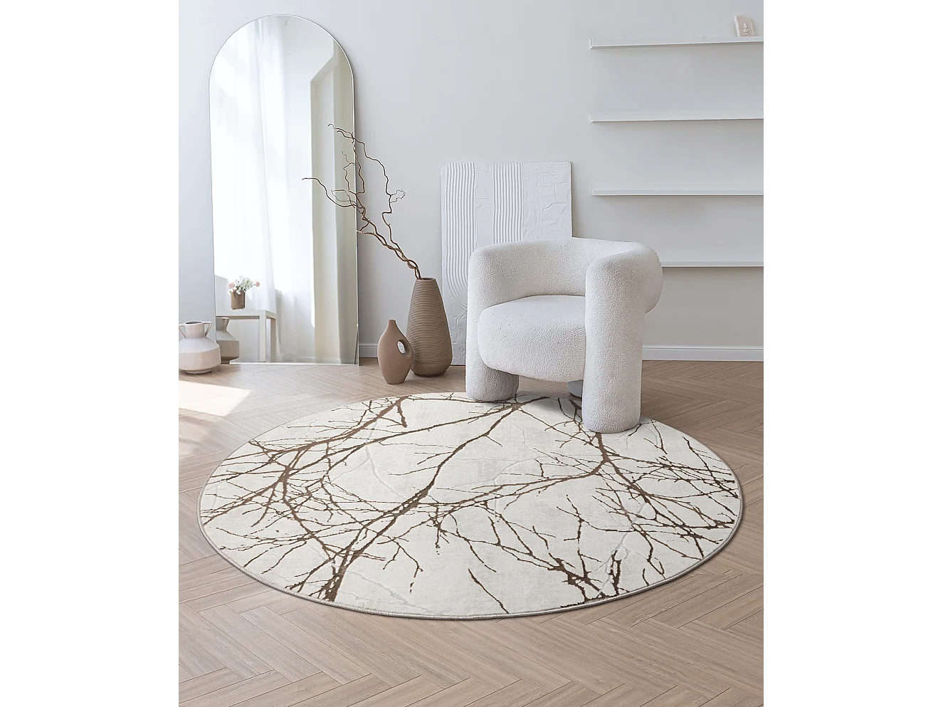 Tapis Mila brillant, nature, Crème, 200 cm, Rond