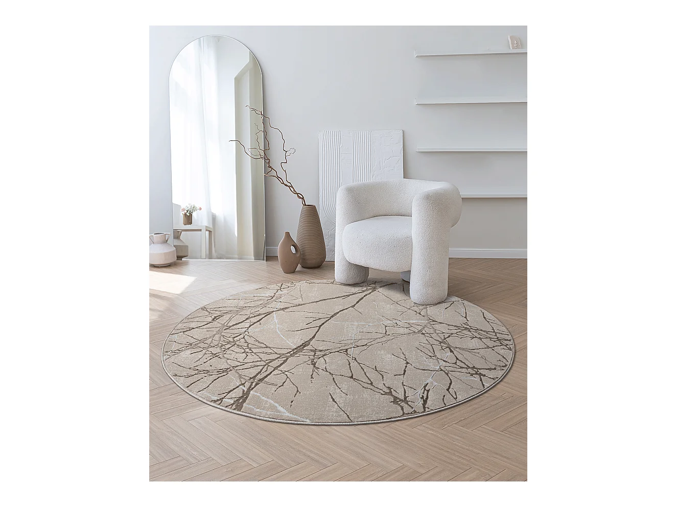 Teppich Mila Glänzend Natur, Beige, 200 cm, rund