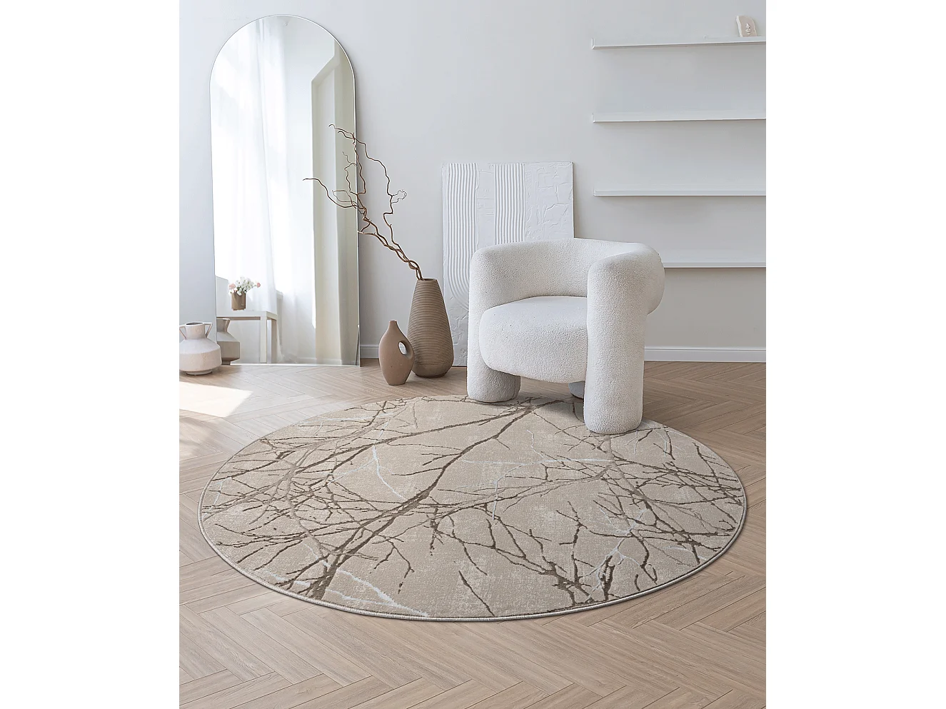 Tapis Mila brillant, nature, Beige, 200 cm, Rond