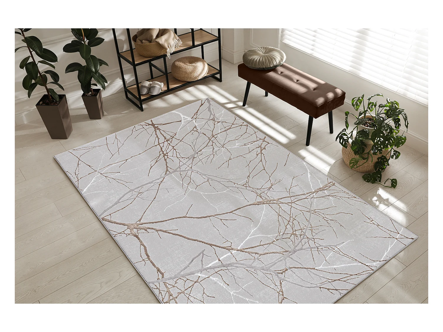 Tapis Mila brillant, nature, Gris, 160 x 230 cm