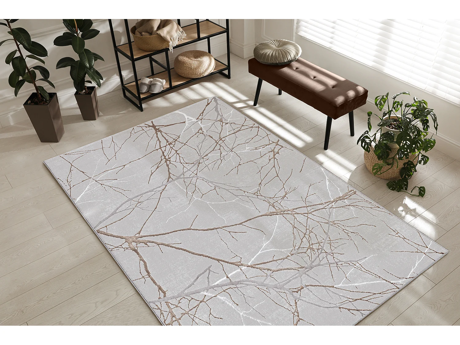 Teppich Mila Glänzend Natur, Grau, 80 x 300 cm