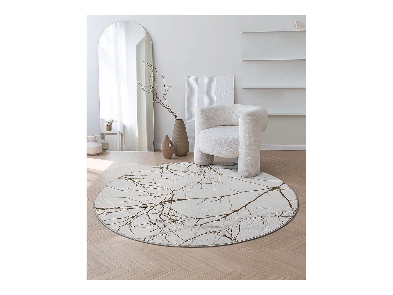 Tapis Mila brillant, nature, Gris, 200 x 200 cm, Rond