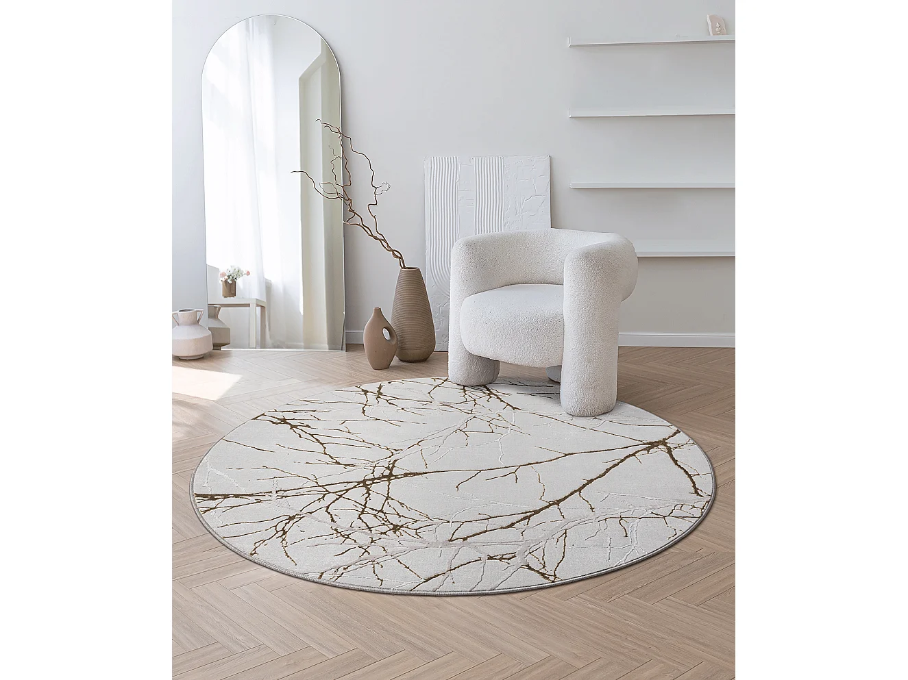 Tapis Mila brillant, nature, Gris, 200 x 200 cm, Rond