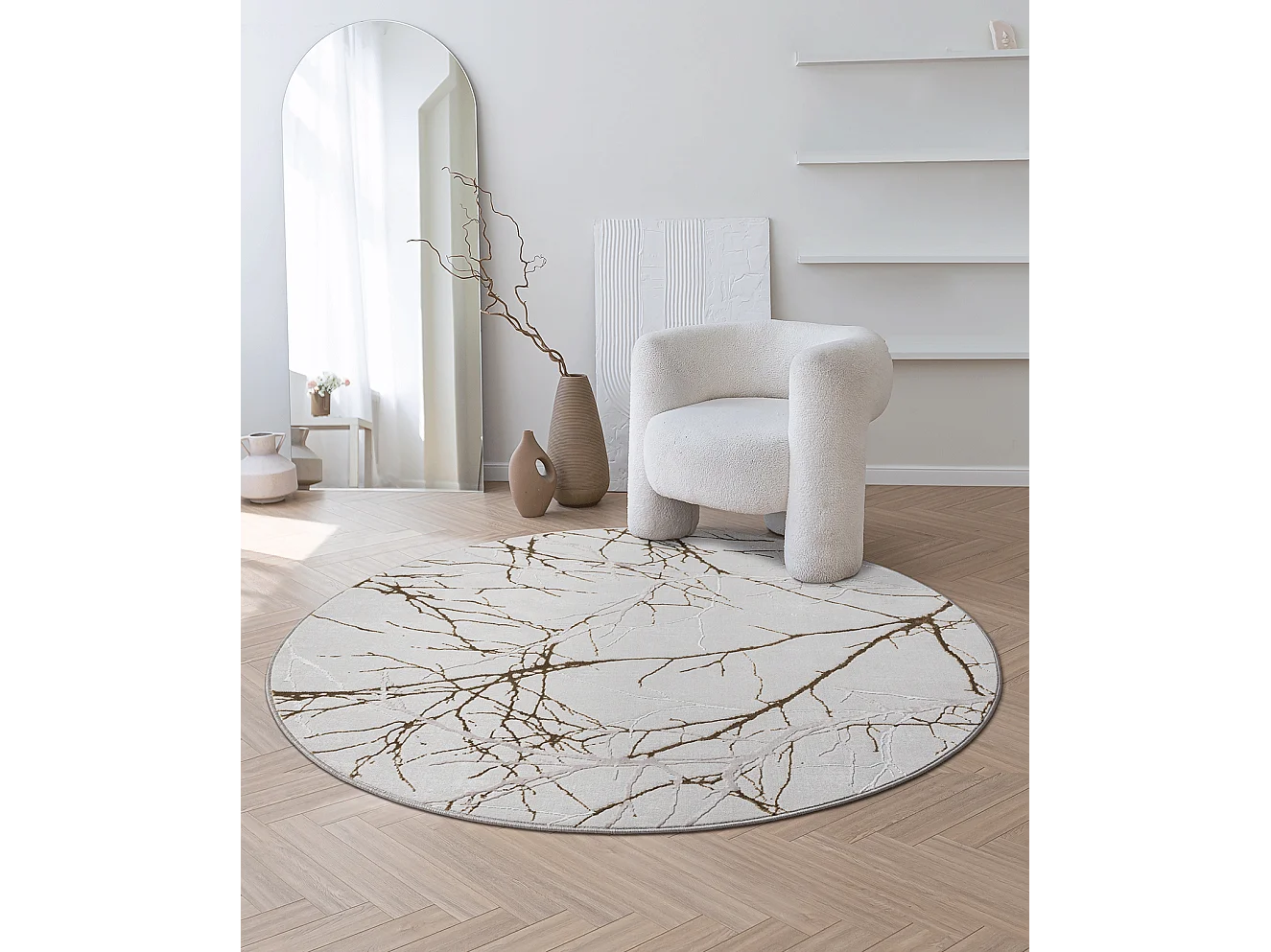 Tapis Mila brillant, nature, Gris, 200 x 200 cm, Rond