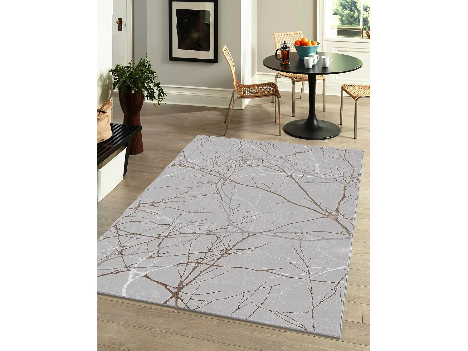 Tapis Mila brillant, nature, Gris, 140 x 200 cm