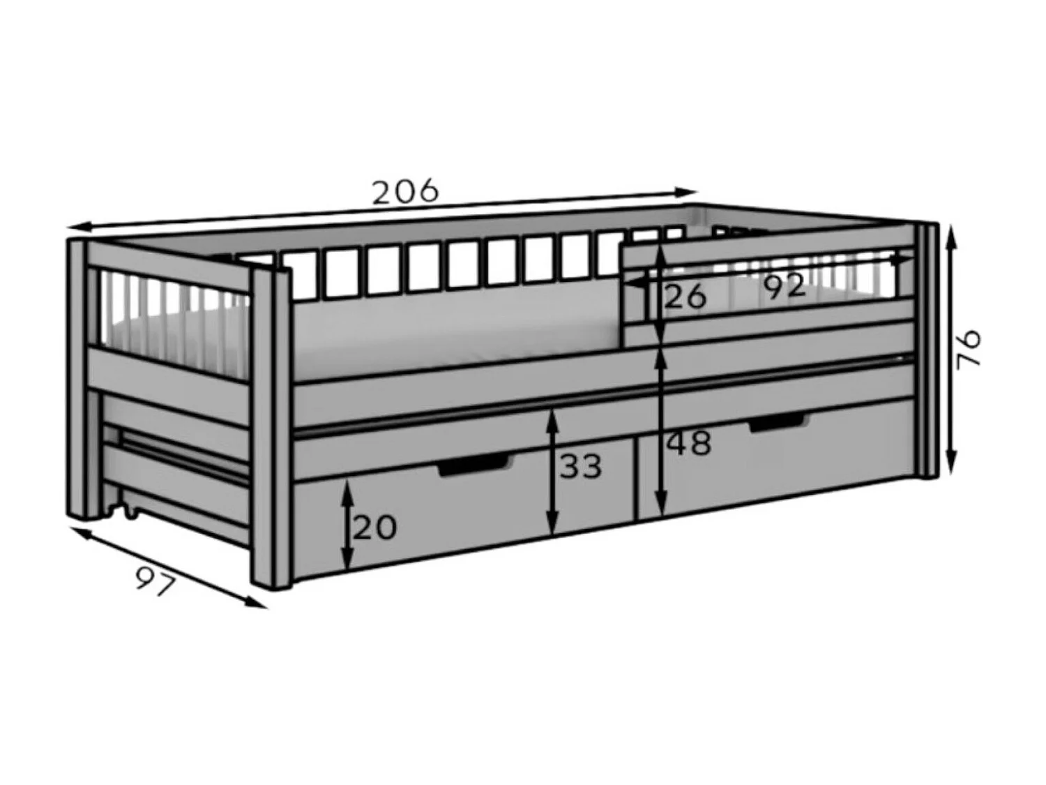 Letto Ario (90x200)/materasso incluso/bianca