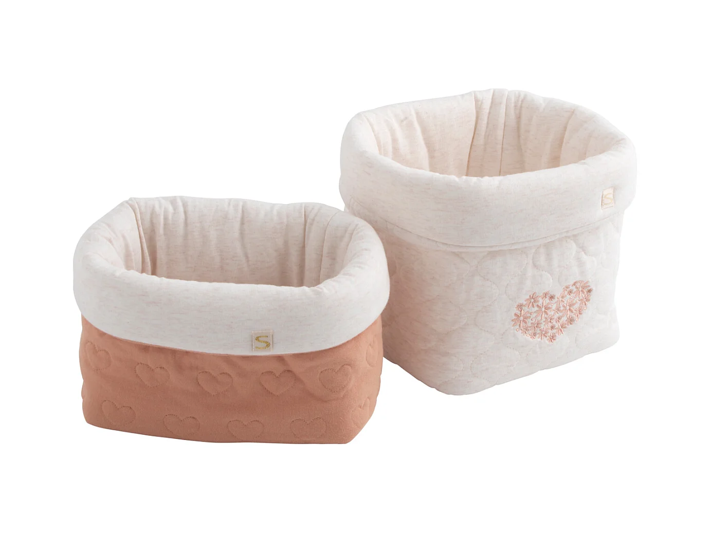Lot de 2 panières de rangement en coton matelassé PETIT COEUR - Sauthon