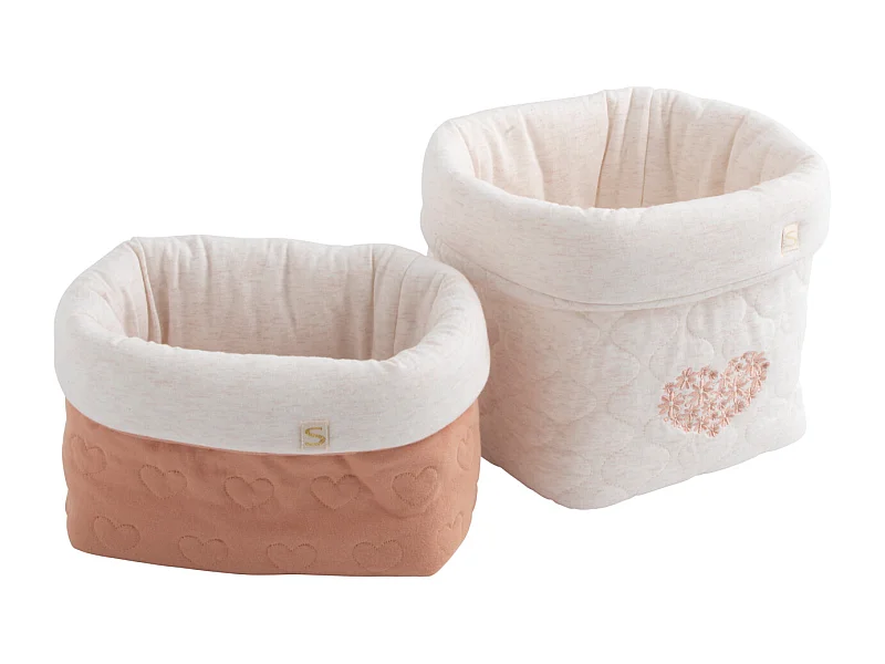 Lot de 2 panières de rangement en coton matelassé PETIT COEUR - Sauthon