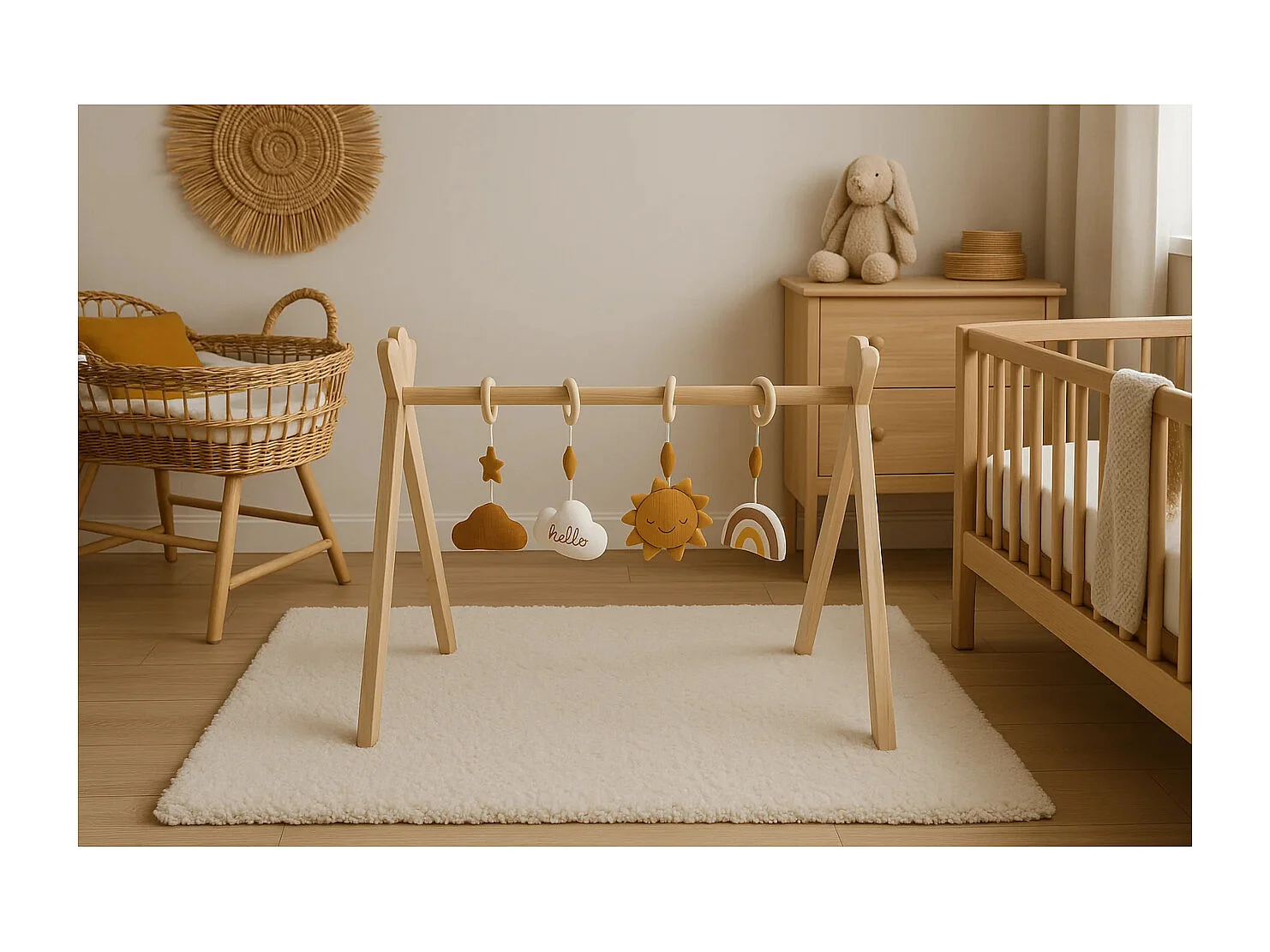 Arche d'éveil bois avec 4 jouets SUNLIGHT - Sauthon