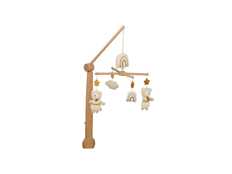 Mobile musical en bois avec jouets en coton PETIT SOLEIL - Sauthon
