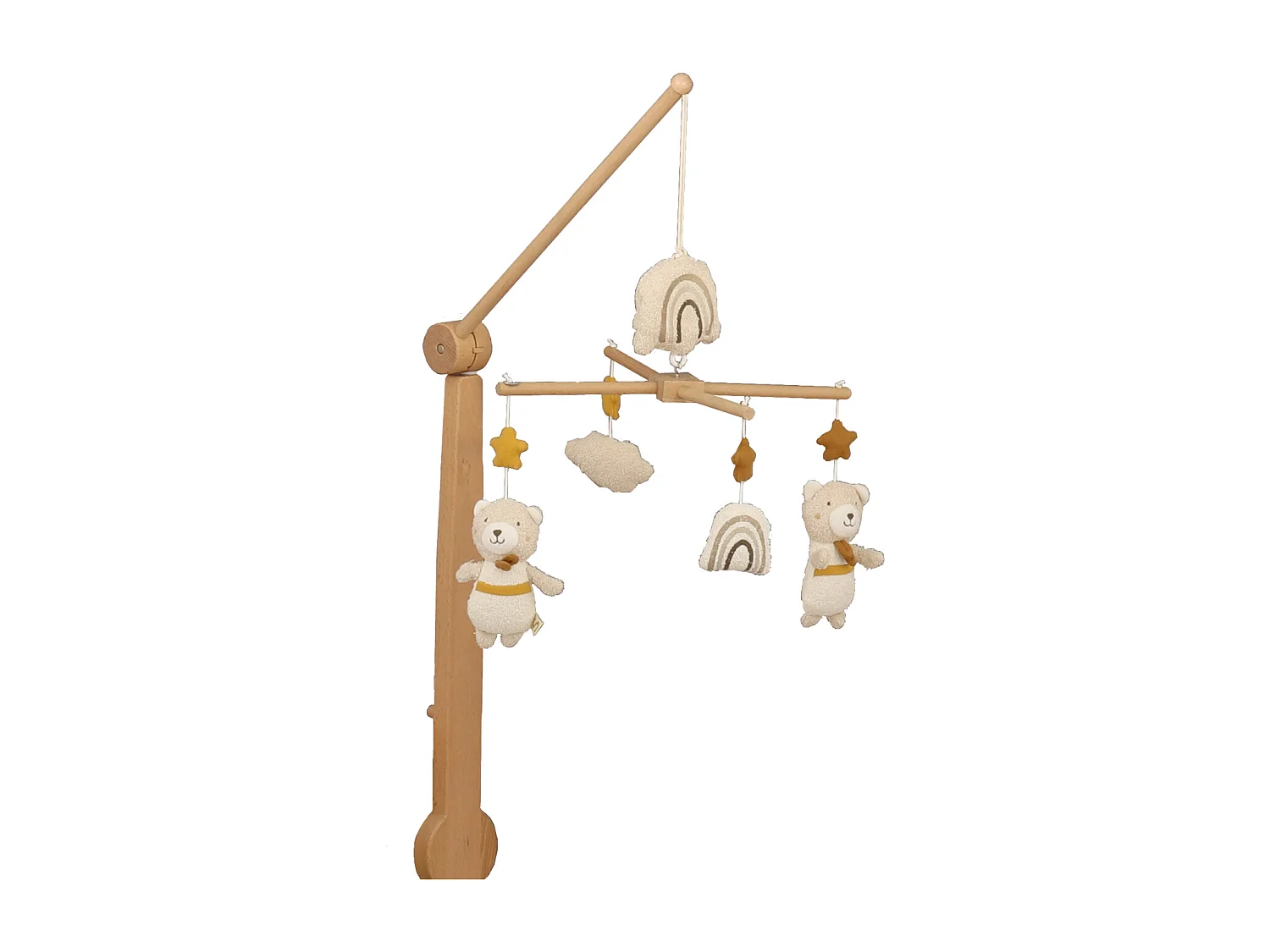 Mobile musical en bois avec jouets en coton PETIT SOLEIL - Sauthon